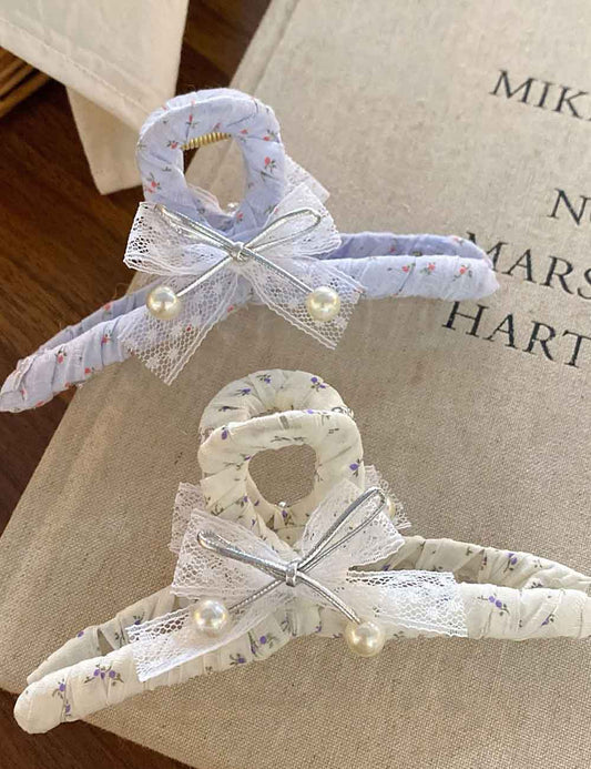 Elegant Floral Fabric Lace Bow Hair Claw Clips