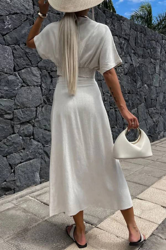 Casual Solid V-Neck Top \u0026 Skirt Two-Piece Set