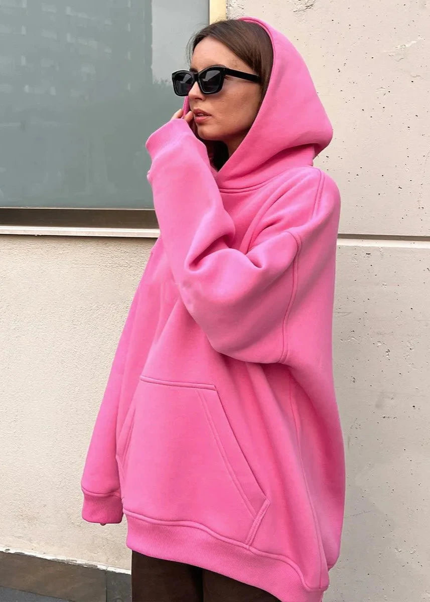 Oversized Polar Fleece Hoodie With Kangaroo Pocket