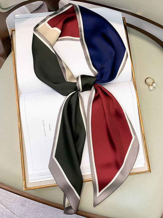 Vintage Color-Block Printed Hair Band& Silk Scarf