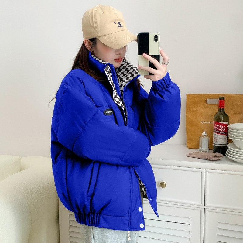 Short Thickened Cotton Jacket With Chessboard Pattern