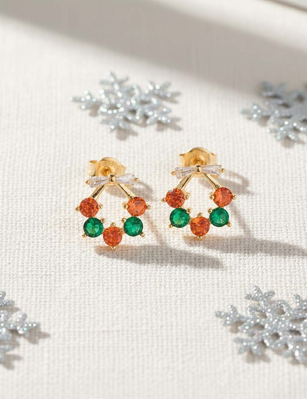 Elegant Christmas Wreath Rhinestone Stud Earrings