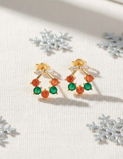Elegant Christmas Wreath Rhinestone Stud Earrings