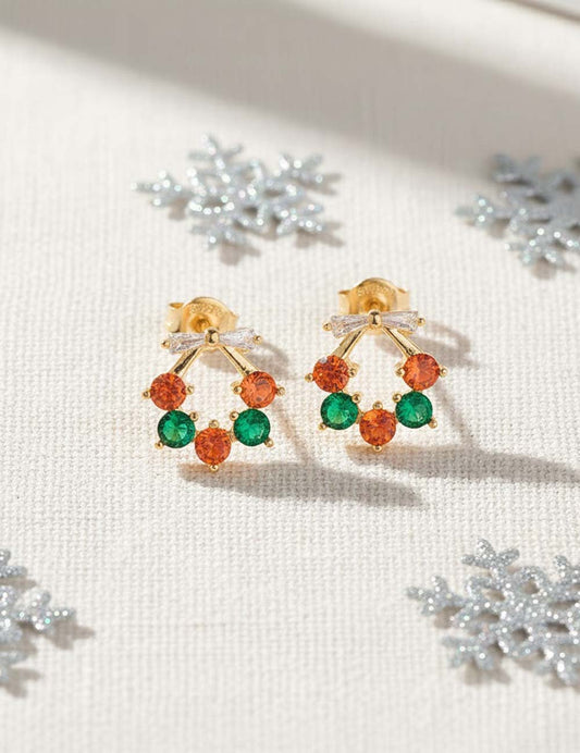 Elegant Christmas Wreath Rhinestone Stud Earrings
