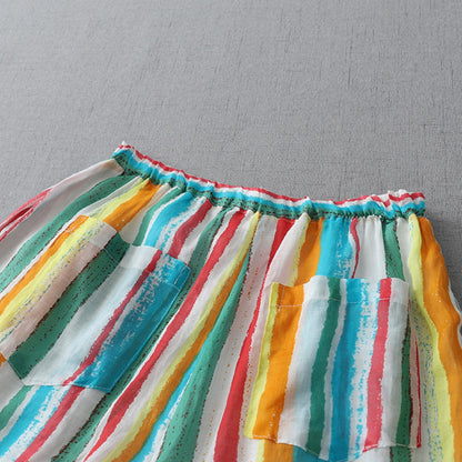 Dopamine Rainbow Stripe Pants – Airy Wide-Leg Trousers with Lining