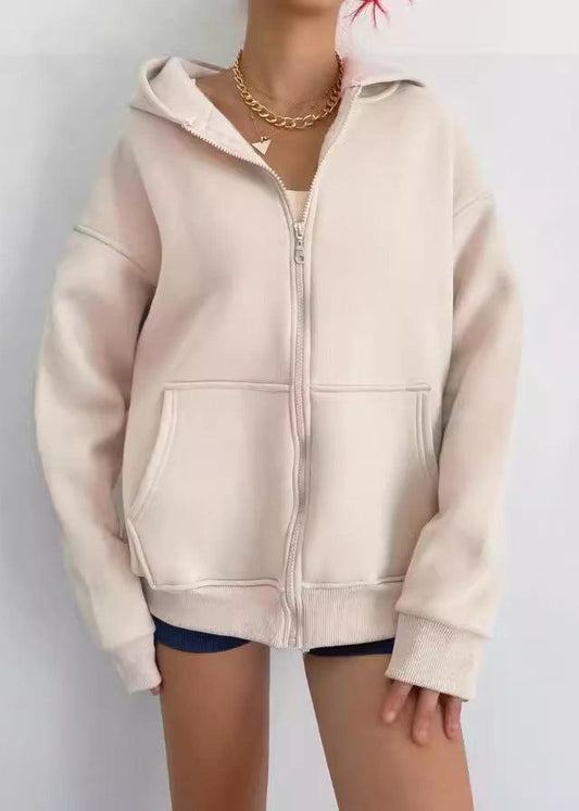 Cozy Zipper Hooded Cardigan Coat Cotton Blend