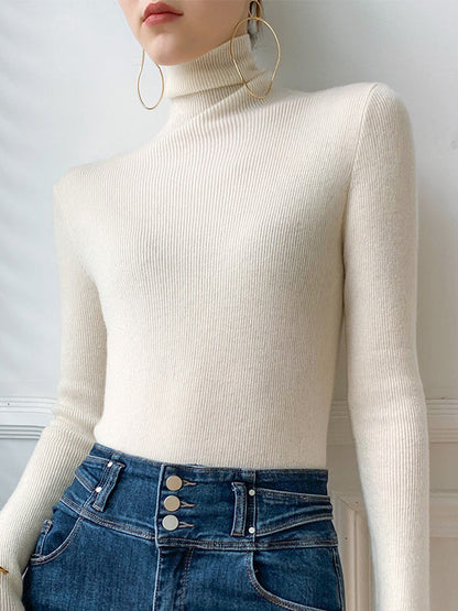 Simple Skinny Solid Color High-Neck Sweater Tops Pullovers