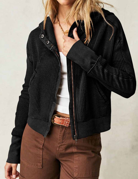 Casual Solid Color Zip Up Cropped Hoodie