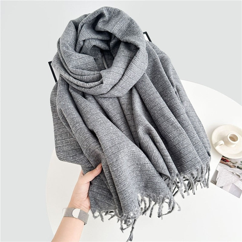 Solid Color Long Fringe Scarf