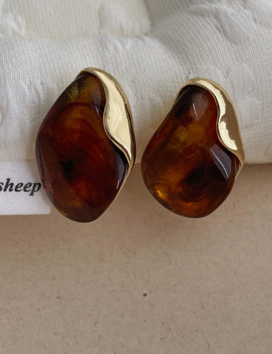 Elegant Amber Metal Resin Splice Drop Earrings