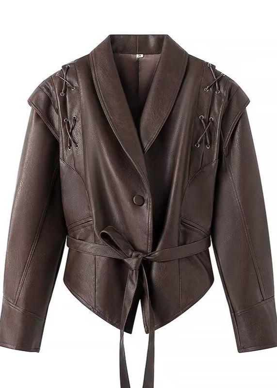 Leather Wrap Jacket with Lace Up Shoulders
