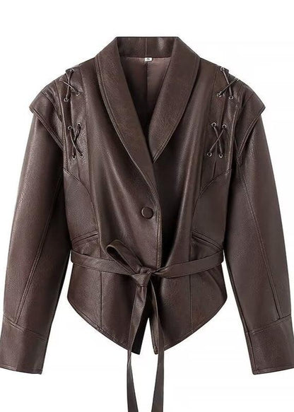 Leather Wrap Jacket with Lace Up Shoulders