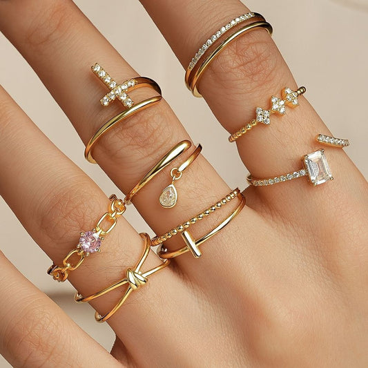 Zircon Cross Simple Adjustable Rings