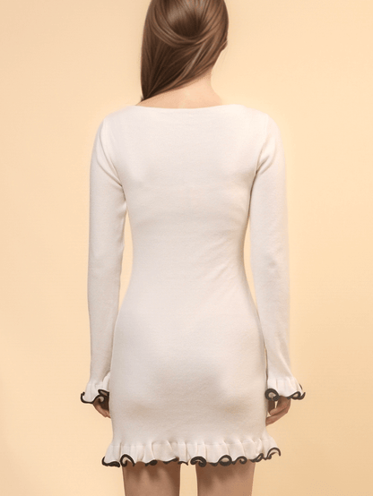 Floral Hem Slim Fit Sexy Knit Mini Dress