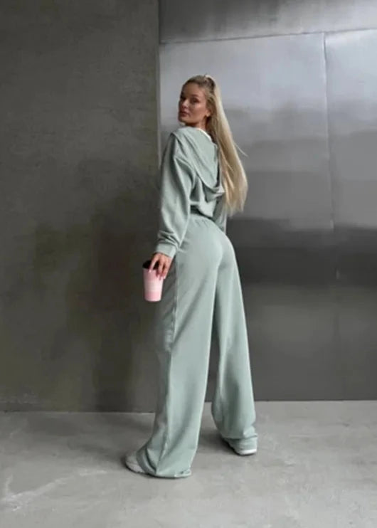 Hooded Zip Up Two Piece Set In Soft Fabric