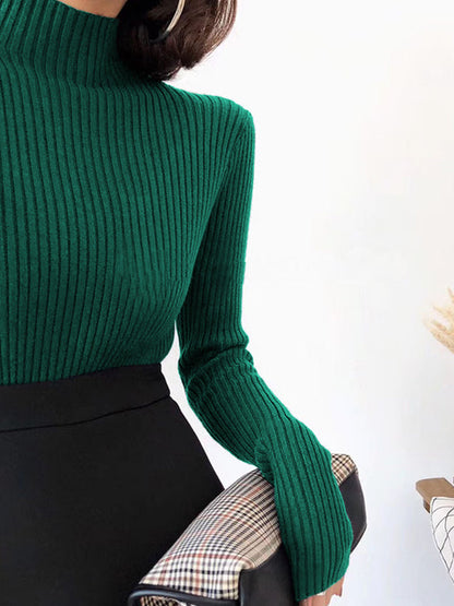 9 Colors Knitting Split-Joint Solid Color High-Neck Sweater