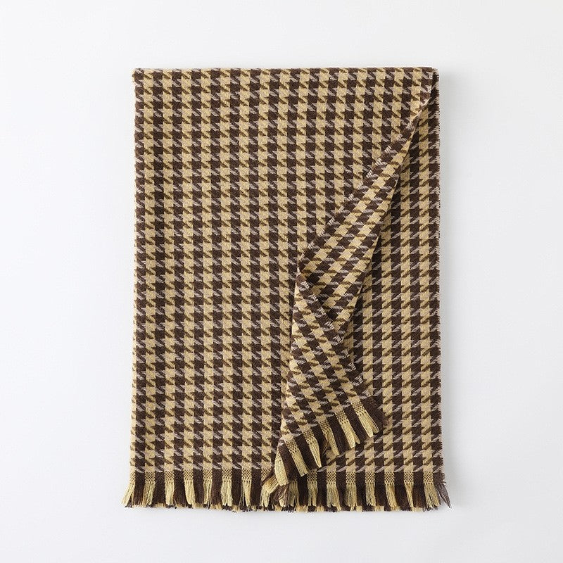Imitated Cashmere Houndstooth Tassel Shawl Scarf