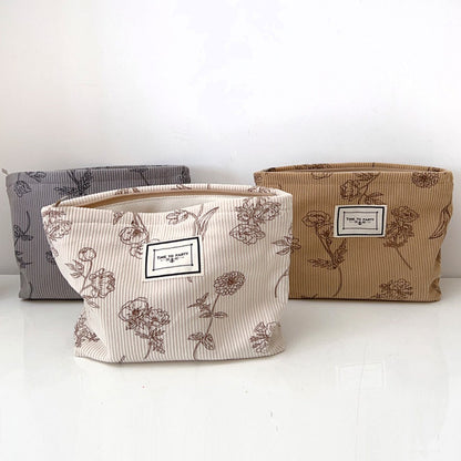 Cosbai - Floral Corduroy Portable Storage Bag