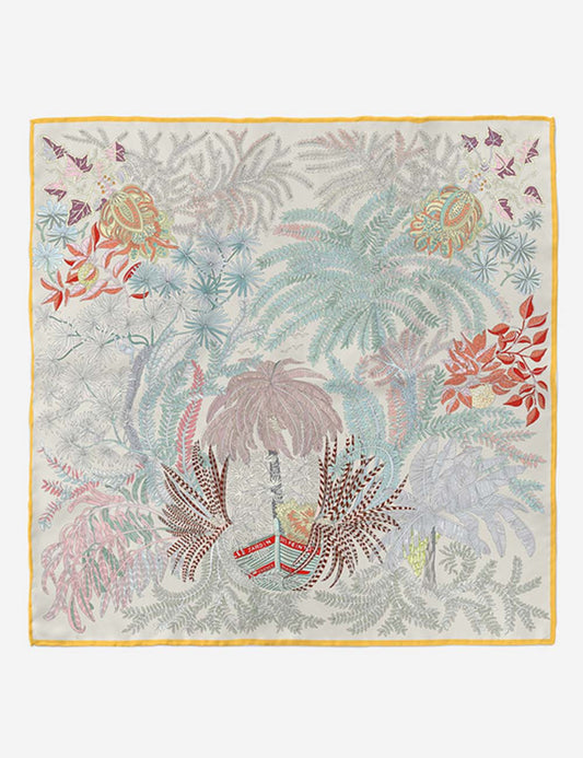 Colorful Tropical Print Square Silk Scarf