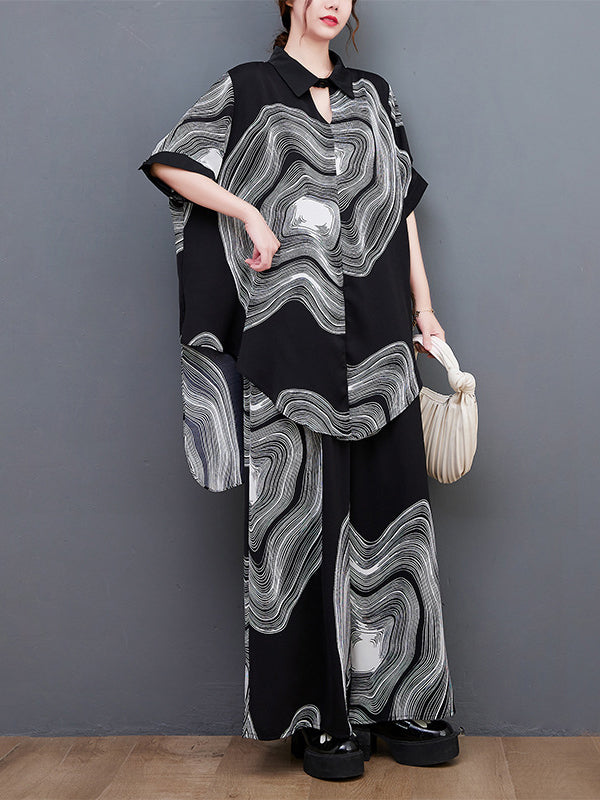 Original Half Sleeves Printed T-Shirt Top&Elasticity Pants Two Pieces Set