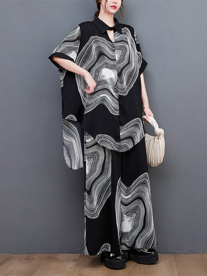 Original Half Sleeves Printed T-Shirt Top&Elasticity Pants Two Pieces Set