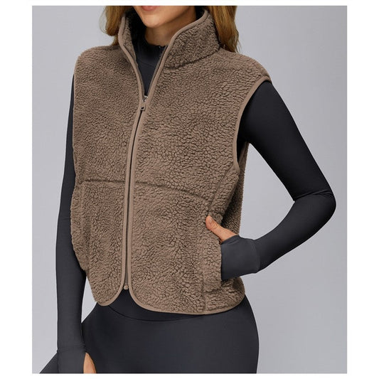 Solid Color Stand Collar Fleece Sports Vest
