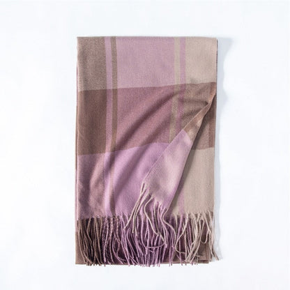 Soft Warm Fringed Plaid Scarf