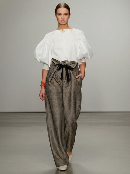 Puff Sleeves Buttoned Solid Color Blouses&shirts Tops
