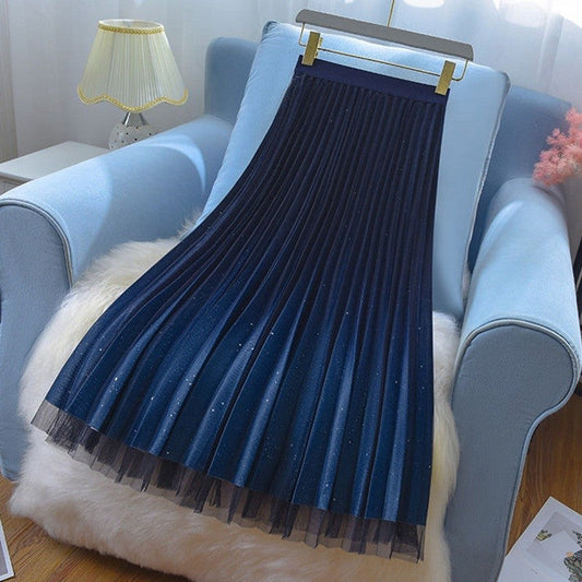 High Waist Slimming Gradient Mesh Long Skirt