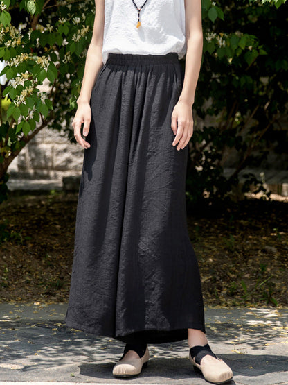Simple Wide Legs Loose Elasticity Solid Color Casual Pants Bottoms