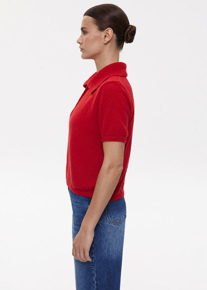 Knit Polo Shirt Soft Red Buttoned Short Sleeve