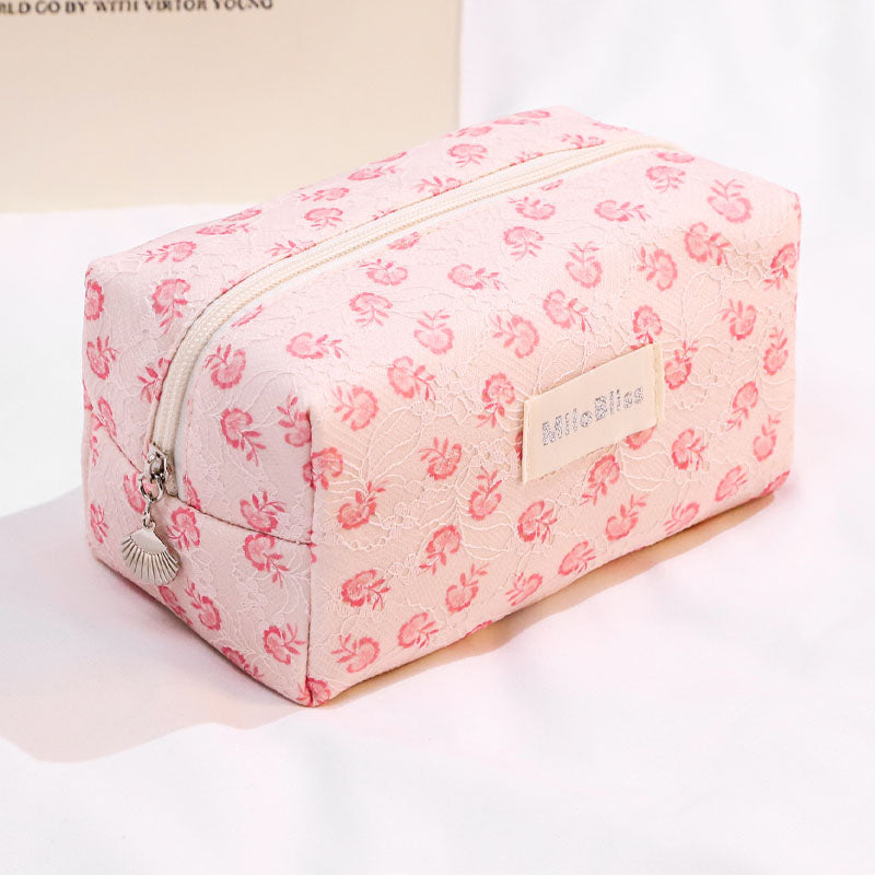 Cute Flower Print Large Capacity Cosmetic Bag