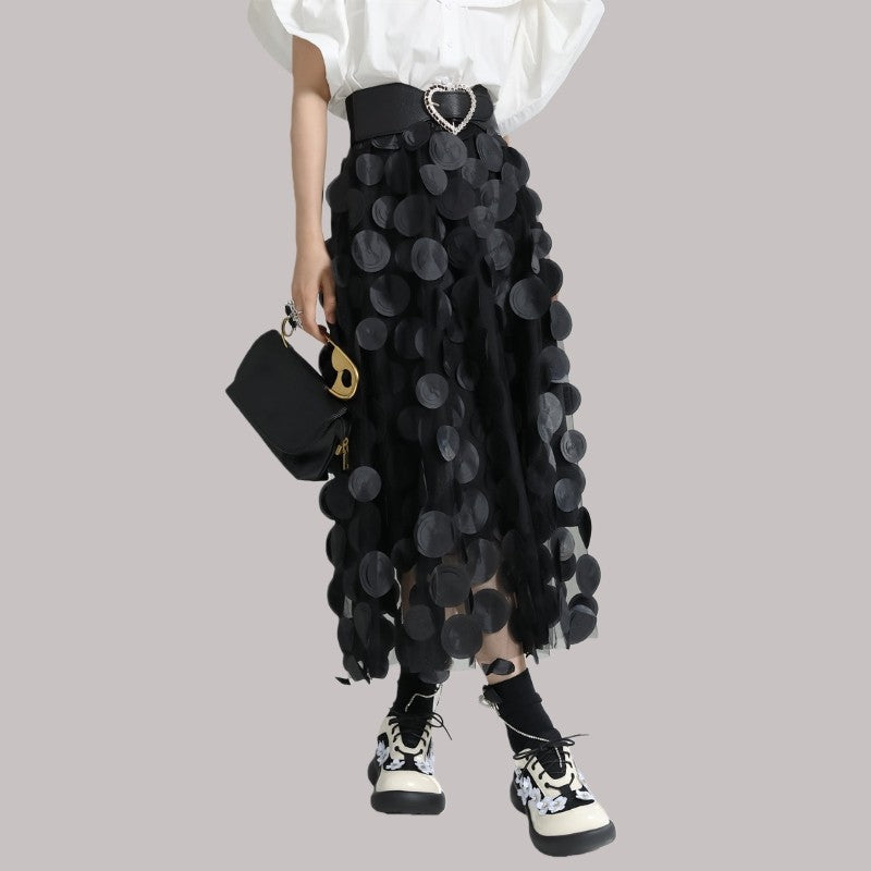 3D Polka Dot High-Waisted Skirt