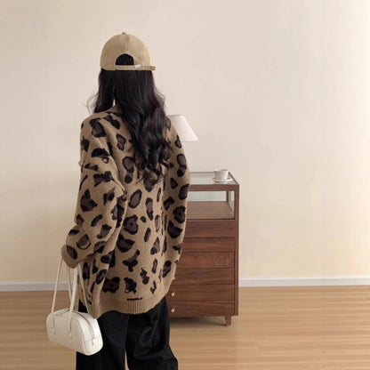 Women's Alpaca Knit Cardigan Loose Fit Winter Sweater
