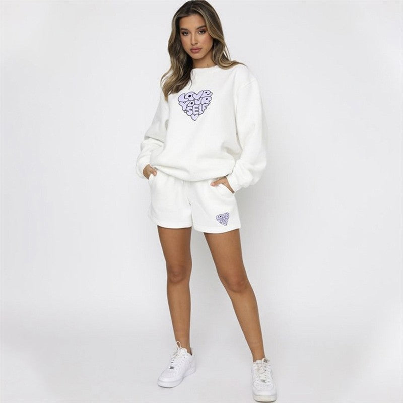 Casual Loose Round Neck Shorts Suit