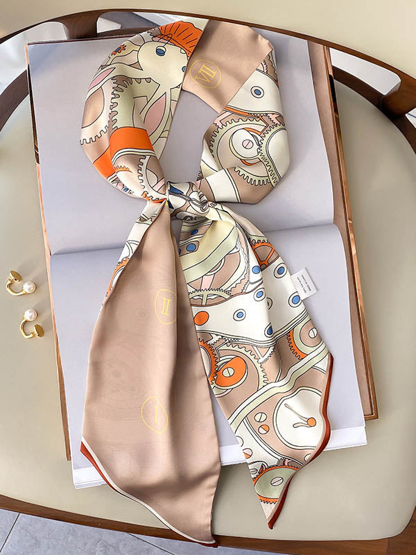 Otiginal Clock Cartoon Printed Silk Scarf