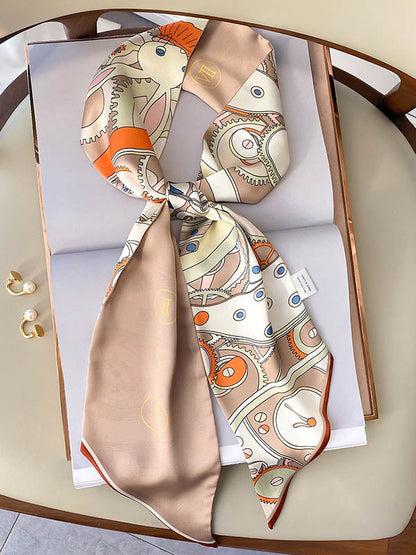 Otiginal Clock Cartoon Printed Silk Scarf