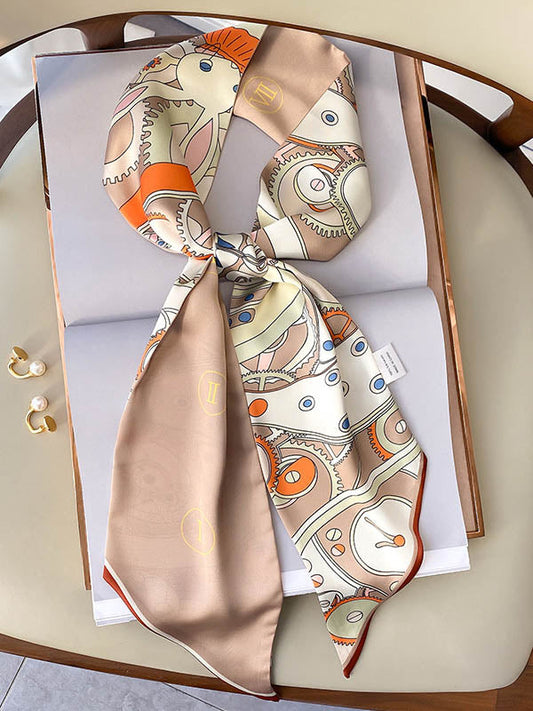 Otiginal Clock Cartoon Printed Silk Scarf