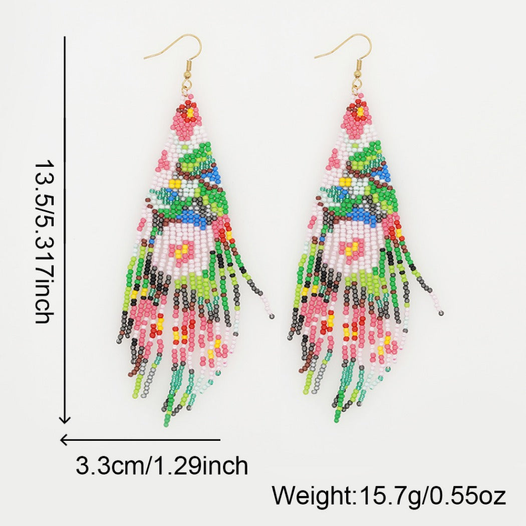 Earwish - Beaded Flag Tassel Earrings - Colorful &amp; Boho