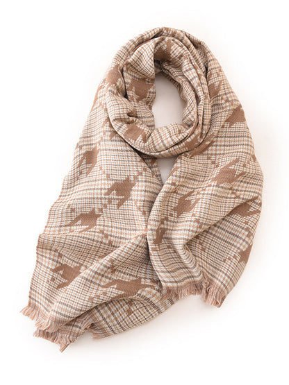 Fringed Houndstooth Keep Warm Shawl&Scarf