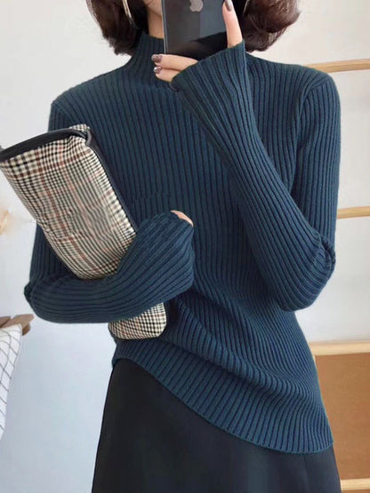 9 Colors Knitting Split-Joint Solid Color High-Neck Sweater