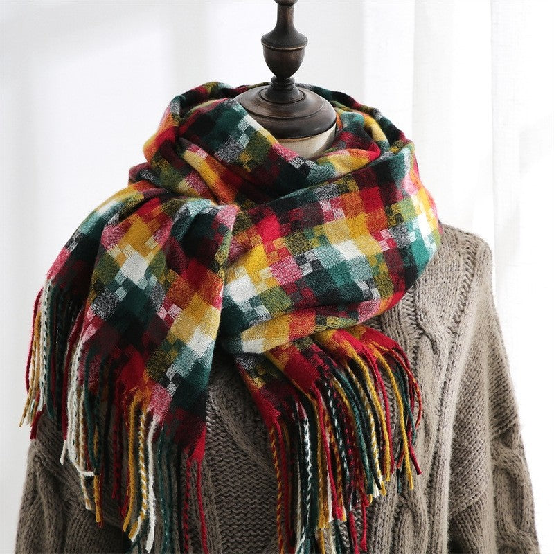 Fashion Mid-Length Imitated Cashmere Tassled Shawl Scarf