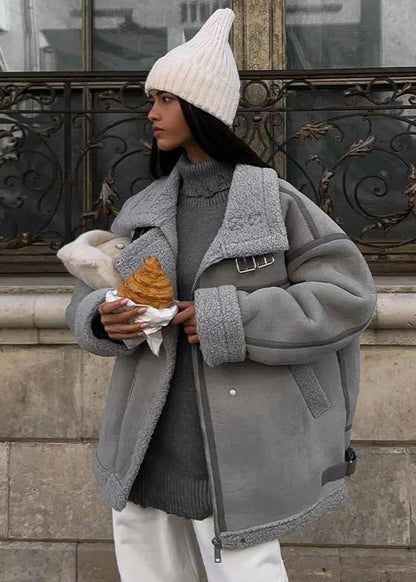 Shearling Aviator Jacket With Buckle Accents