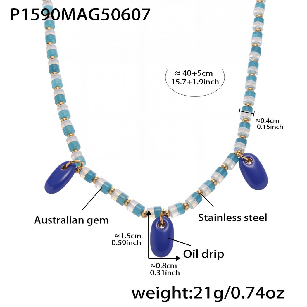 Bauai - Colorful Flat Bead Pendant Necklace - Elegant &amp; Charming