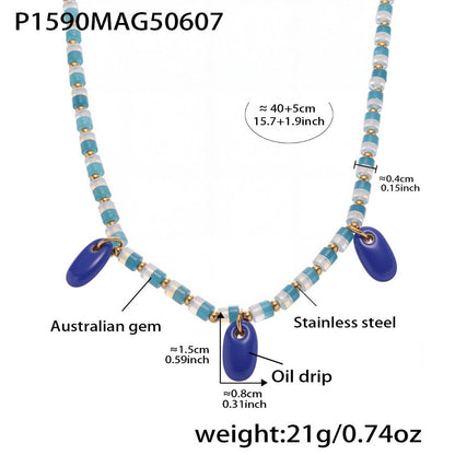 Bauai - Colorful Flat Bead Pendant Necklace - Elegant &amp; Charming