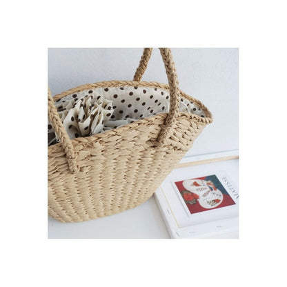 Polka Dot Drawstring Woven Handbag