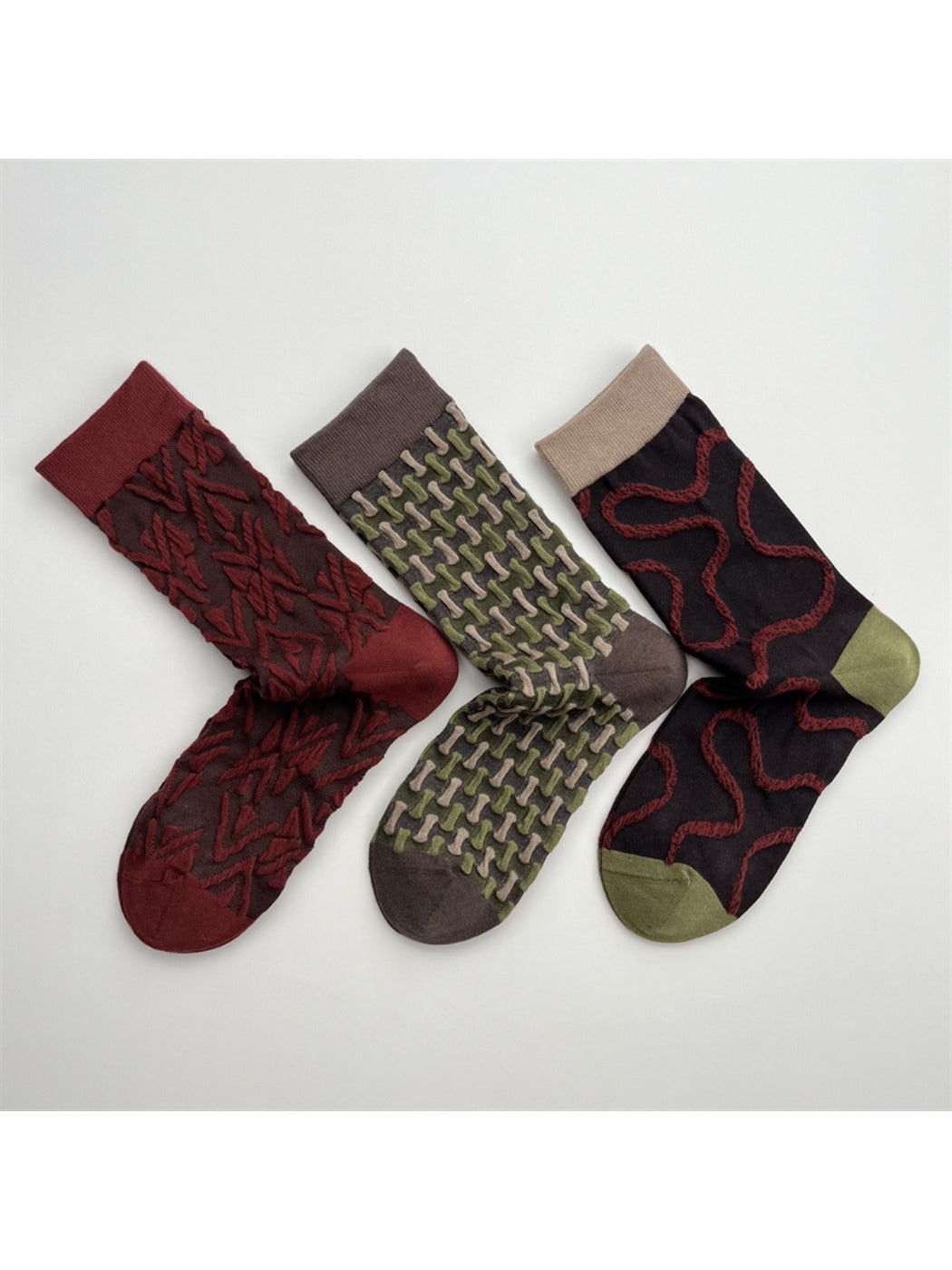 Rufia - Geometric Pattern Color-Block Mid-Crew Socks