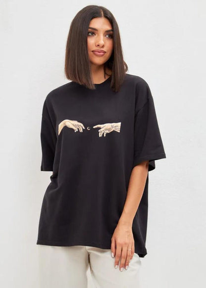 Oversized Cotton T Shirt With Minimalist Print