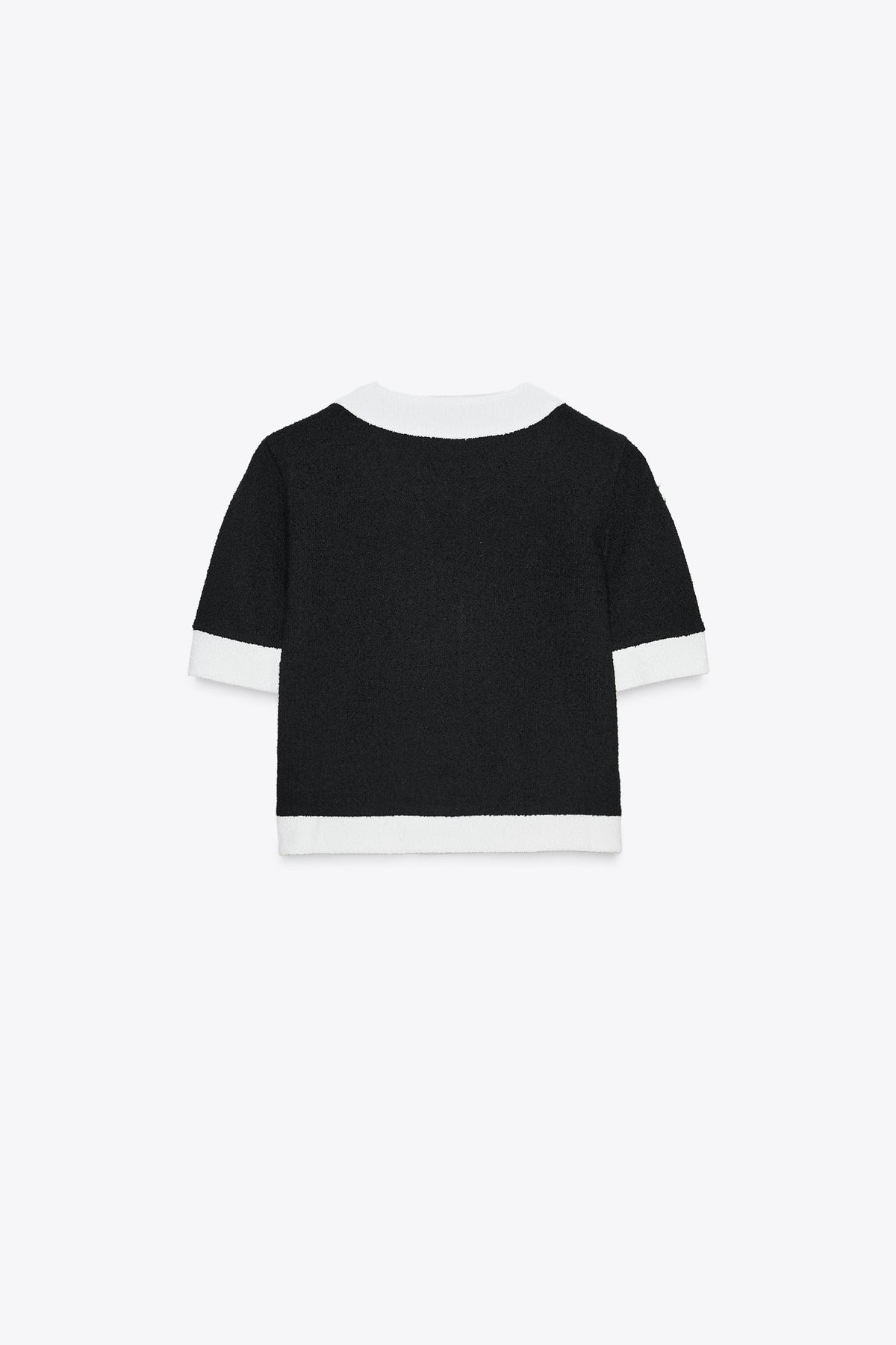 Fashionable Contrast Color Knitted Short-sleeved Button-down Top