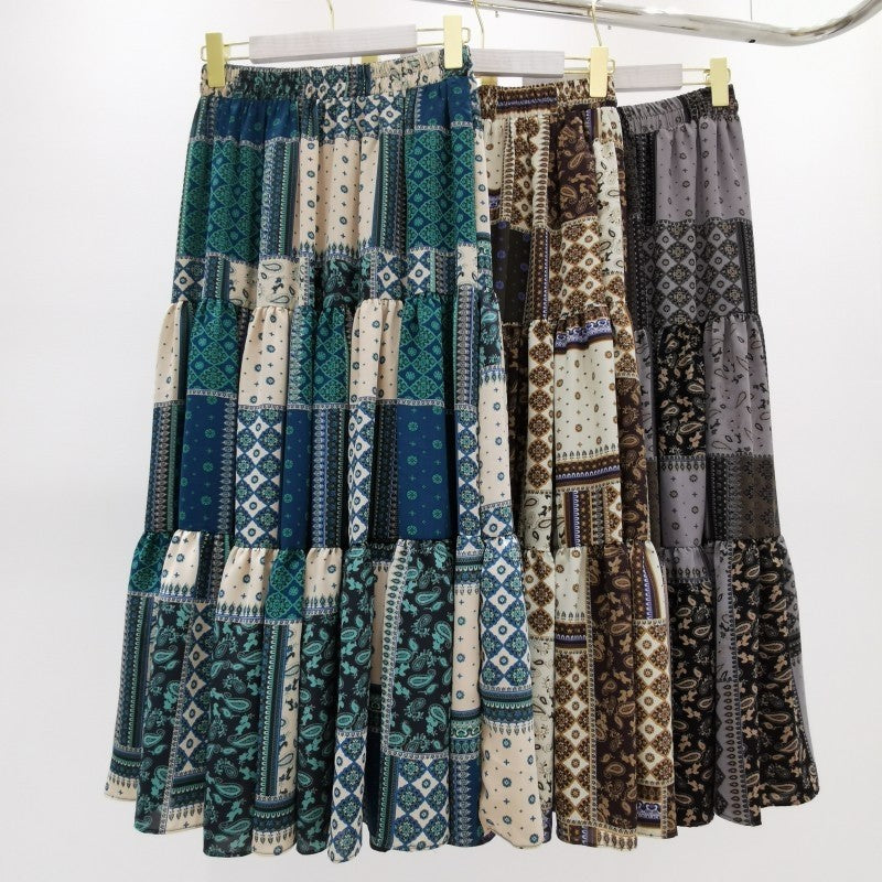 A-Line Patchwork Bohemia Dress Rhinestone Long Skirts